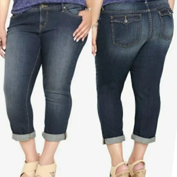 TORRID Plus Size Cropped Skinny Jean Dark Wash with Flap Pockets Crop Ankle 14 - Picture 1 of 15